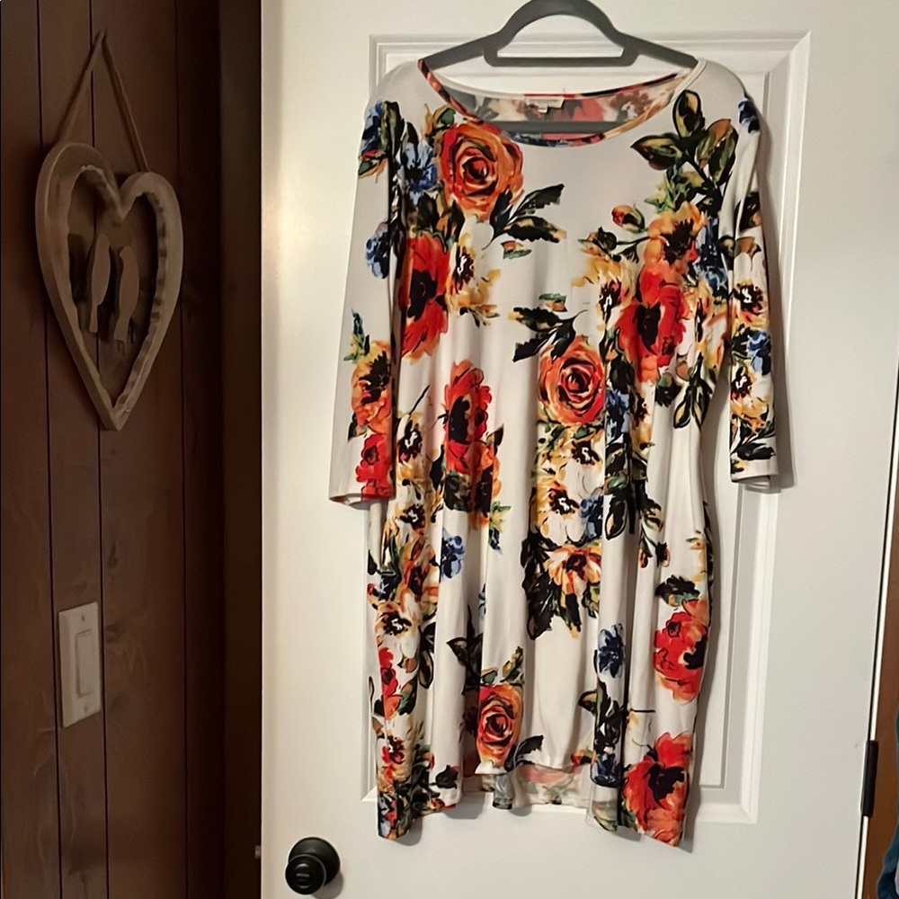 Floral Print Dress with Red and Orange Roses